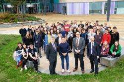 Participants at the 2017 Youth Parliament Conference including (front, from left) UHI deputy principal Professor Crichton Lang, youth convener Calum Maclennan, HLH chief executive Ian Murray and UHI’s Professor Neil Simco.