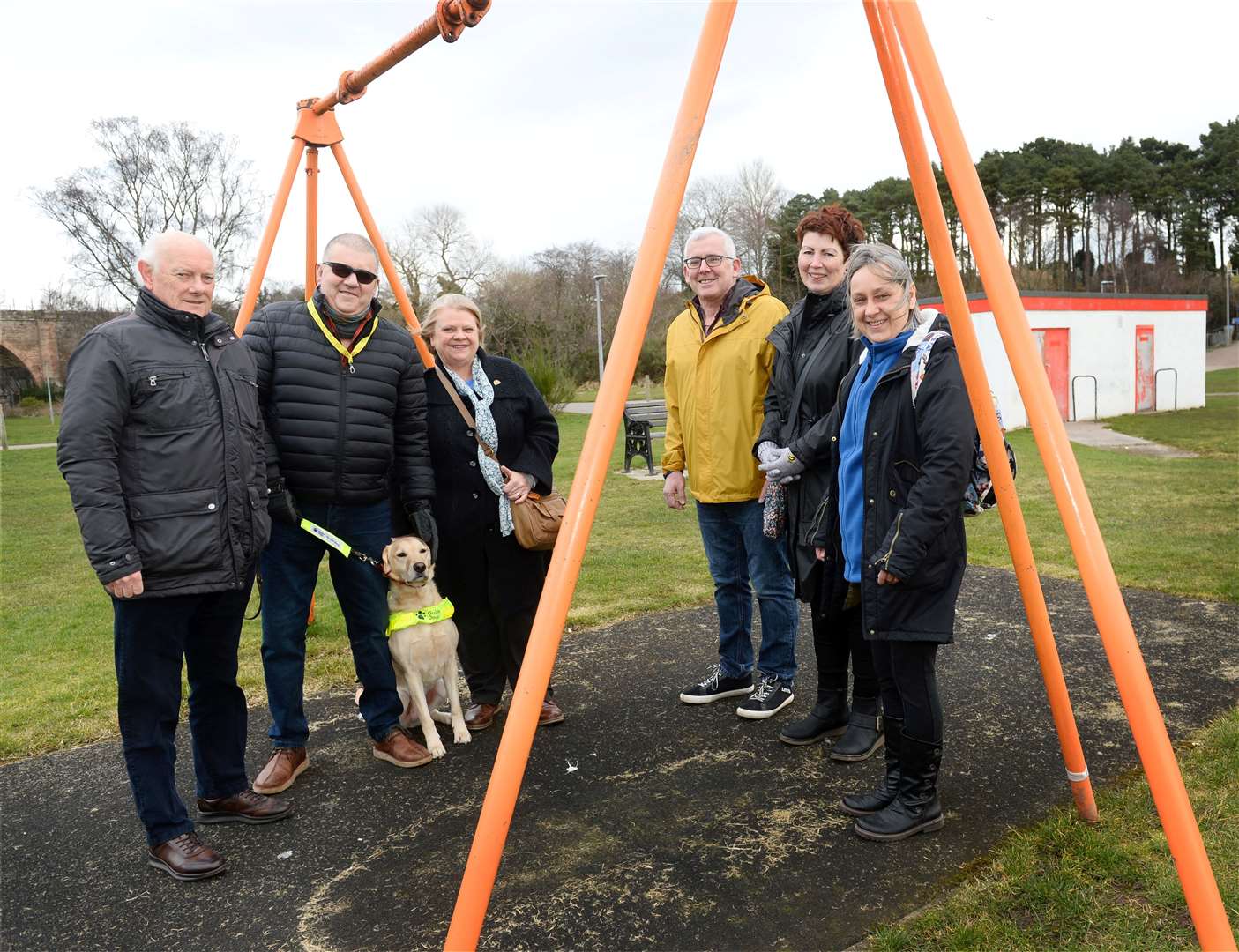 Ian Booth(left) with Rob and Sandra Fraser of Access Panel and Stewart Stansfield , Morag Anderson and Katrina Woods of Nairn Play. Picture: Gary Anthony