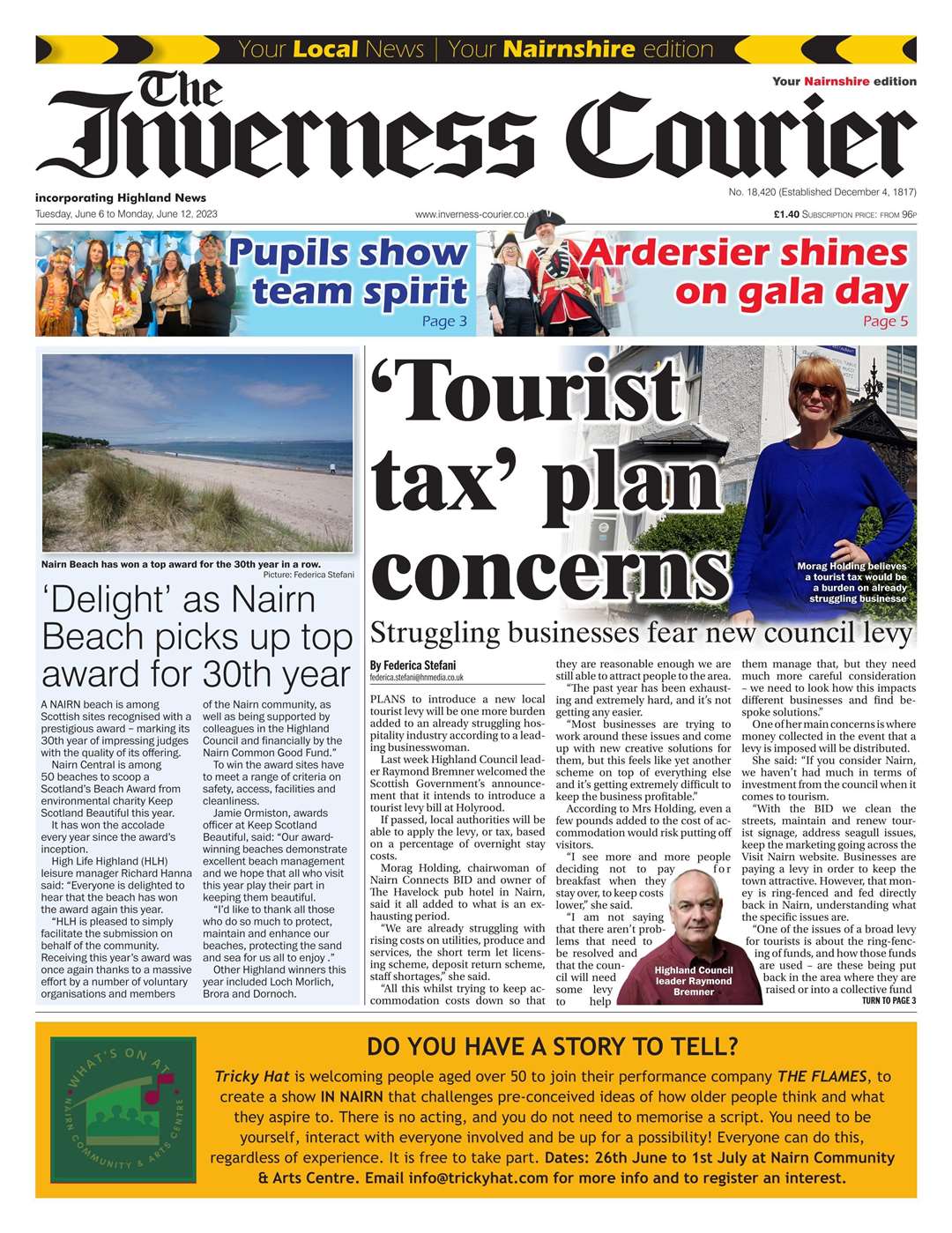 The Inverness Courier (Nairnshire edition), June 6, front page.