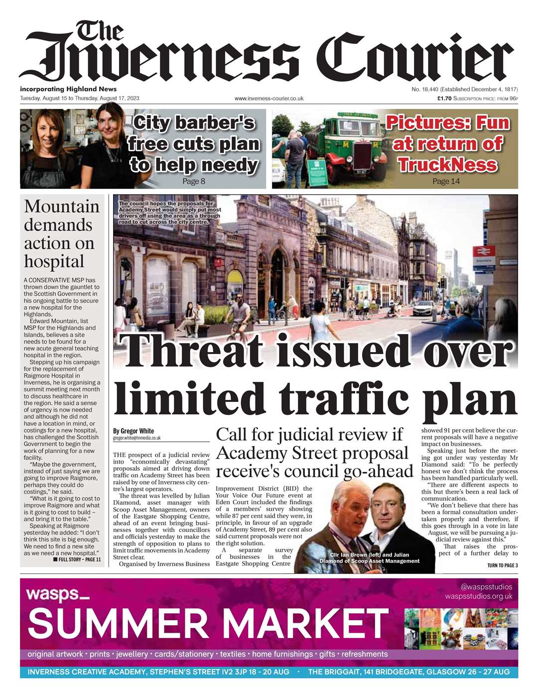 The Inverness Courier, August 15, front page.