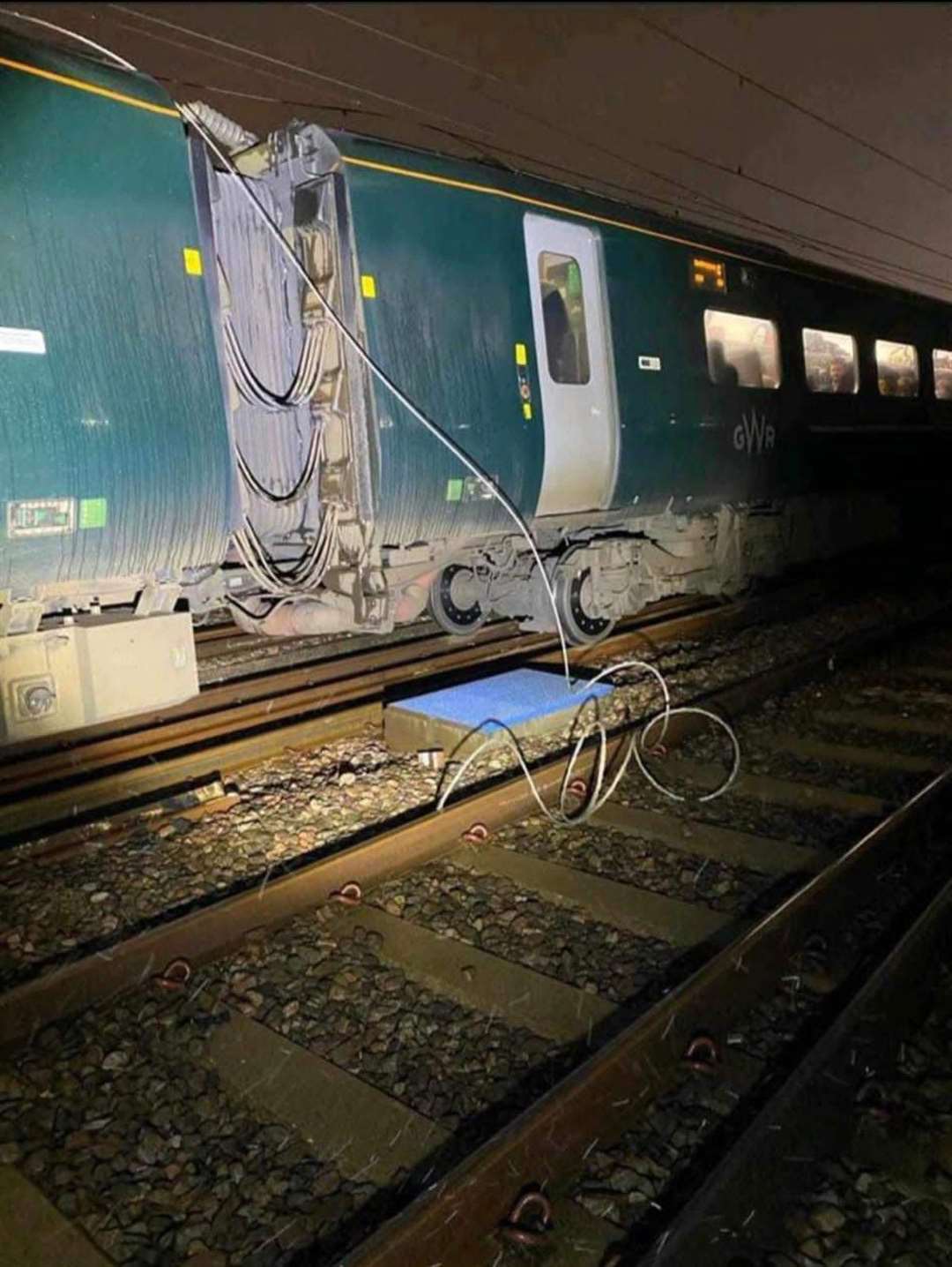 The train with damaged overhead electric cables in the Ladbroke Grove area of west London (Aslef/PA)