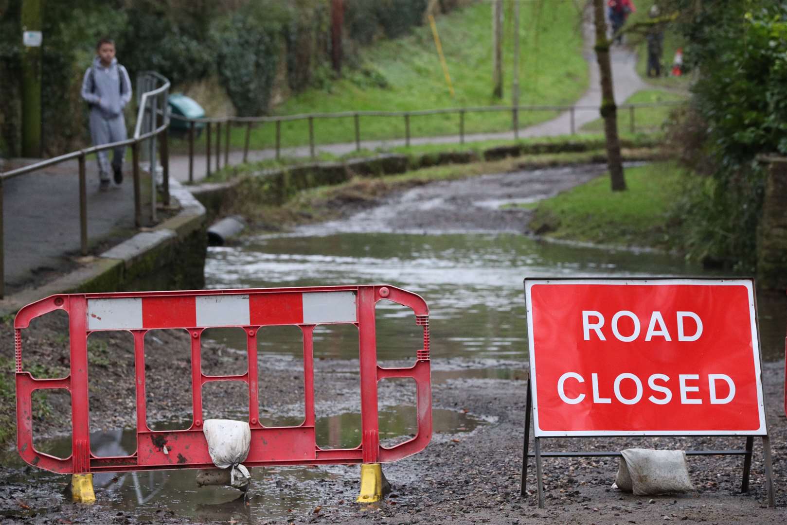 A road closed sign at a ford crossing near Middle Barton, Oxfordshire on Tuesday (Jonathan Brady/PA)