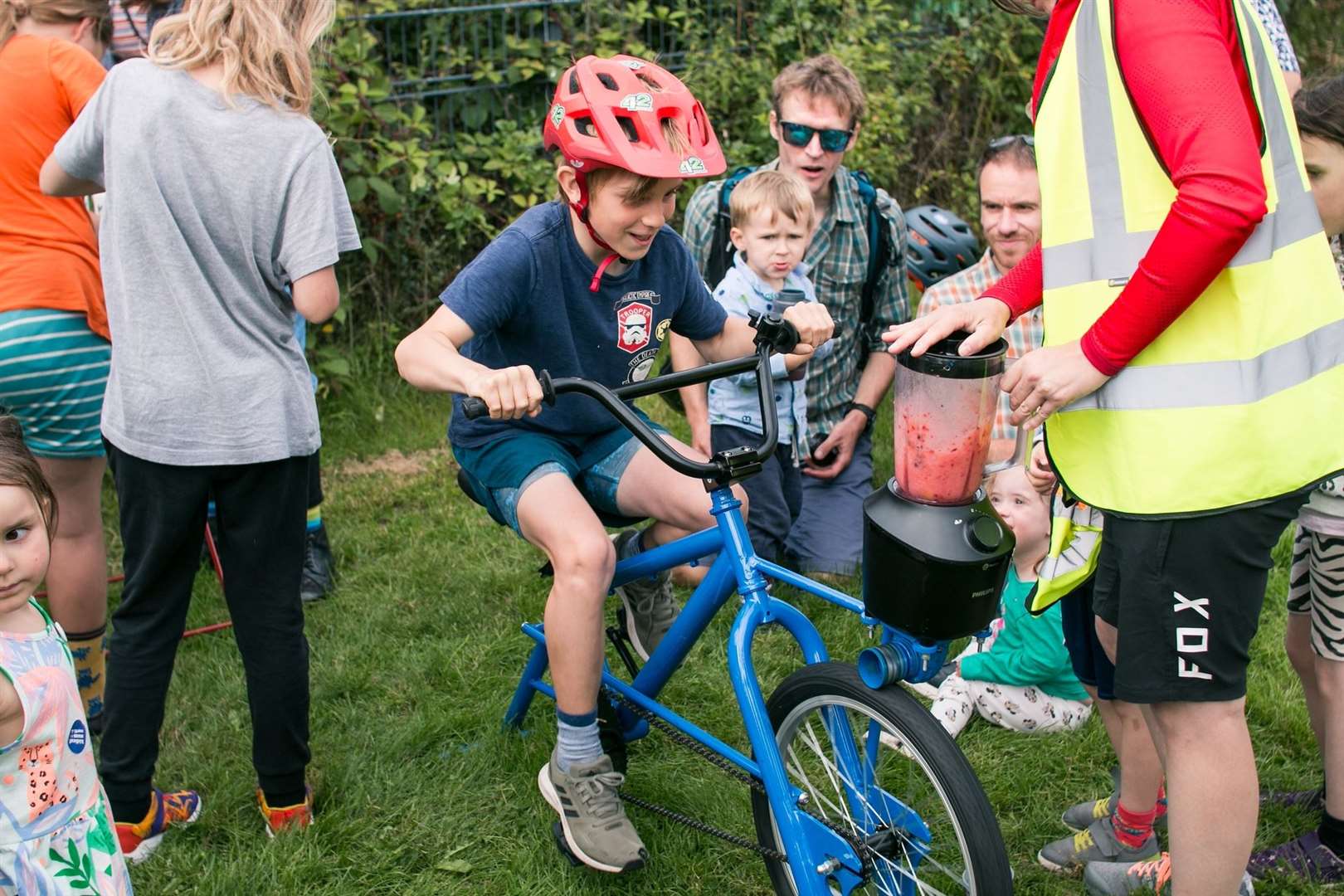 The smoothie bike was a popular attraction at the finish. Picture: Katie Noble
