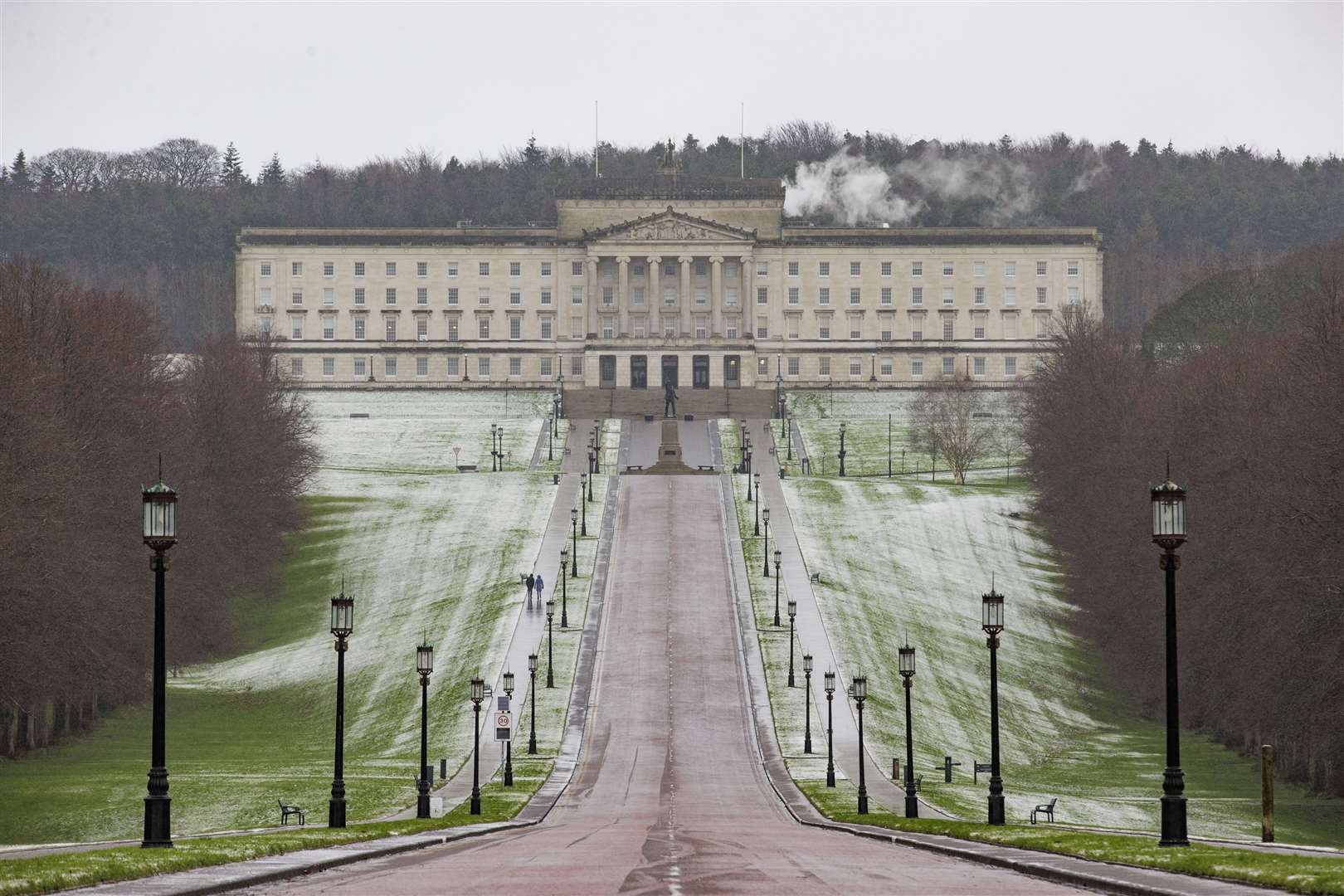 Snow on the grass on the Stormont Estate in Belfast (Liam McBurney/PA)