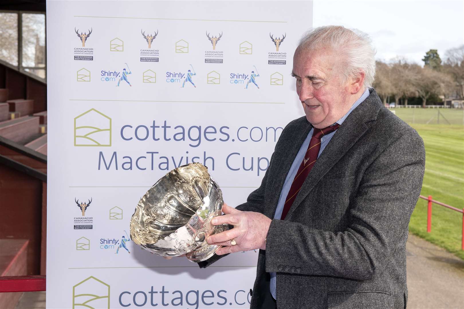 Camanachd Association Chieftain, John MacKenzie MBE. cottages.com MacTavich Cup first round draw, at the Bught, Inverness.