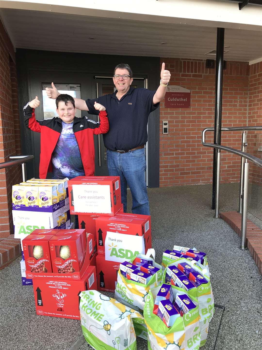 Robert McKendrick and his son John drop off the Easter eggs gifts at Culduthel Care Home.