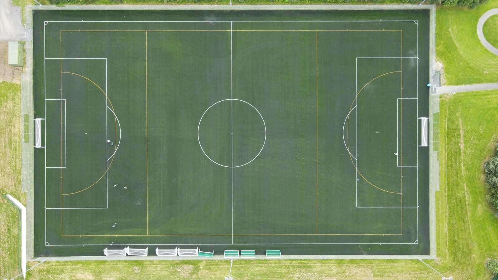 Aerial drone shot of the newly laid pitch at Dingwall Academy.