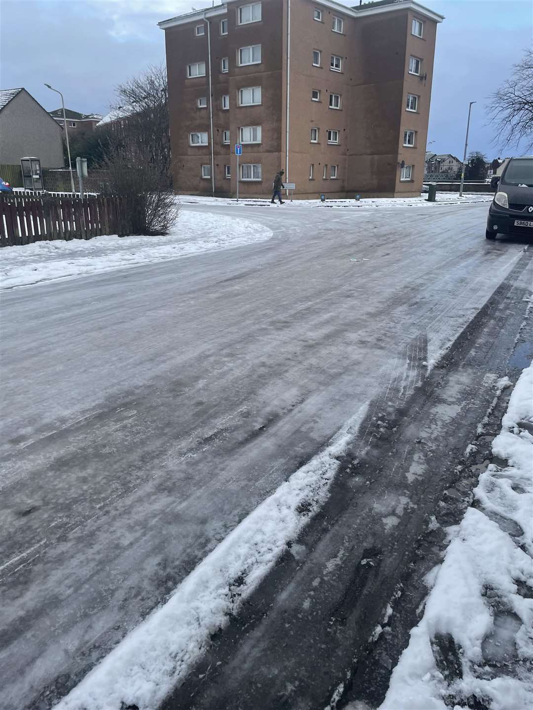 Slippery pavements in Dunabban Road in Inverness.