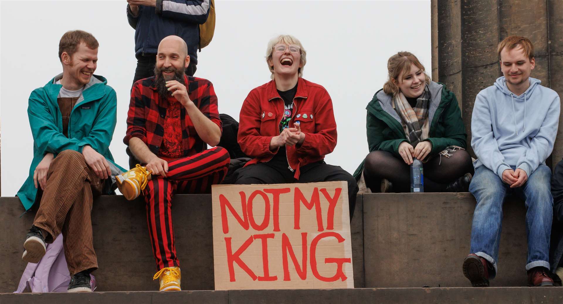 People take part in an anti-monarchy rally on Calton Hill, Edinburgh, following the coronation of King Charles and Queen Camilla (Steve Welsh/PA)