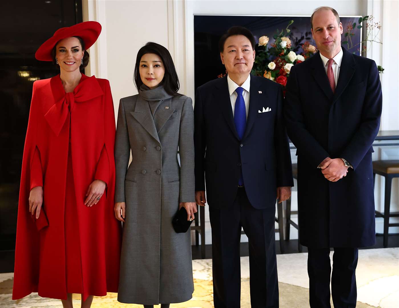 The Prince and Princess of Wales greet Mr Yoon his wife Kim Keon Hee on day one of the state visit to the UK (Henry Nicholls/PA)