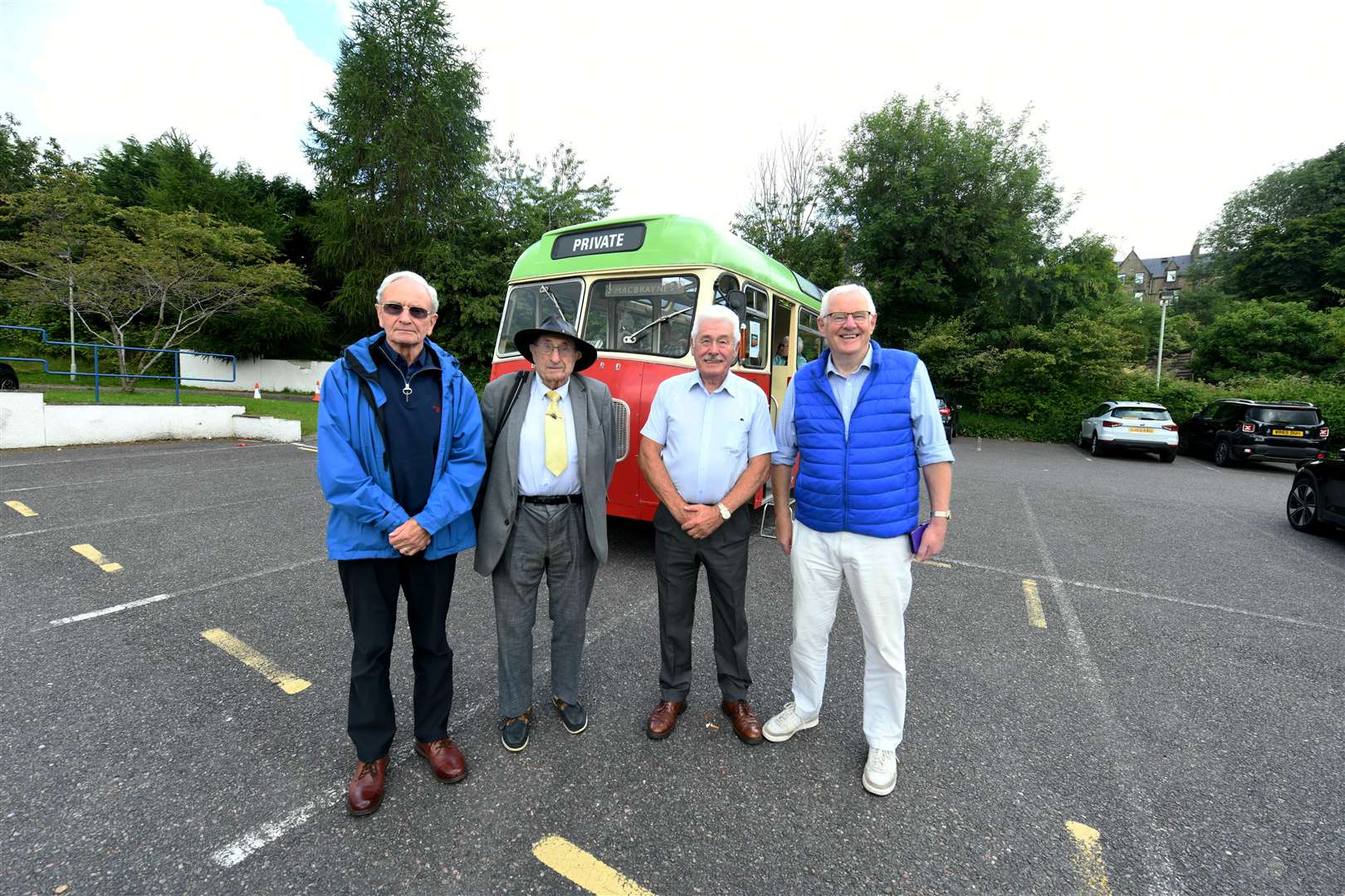 Dave Topping, Allan Beattie, Bus driver John MacDonald and Robbie Smart. Picture: Callum Mackay.