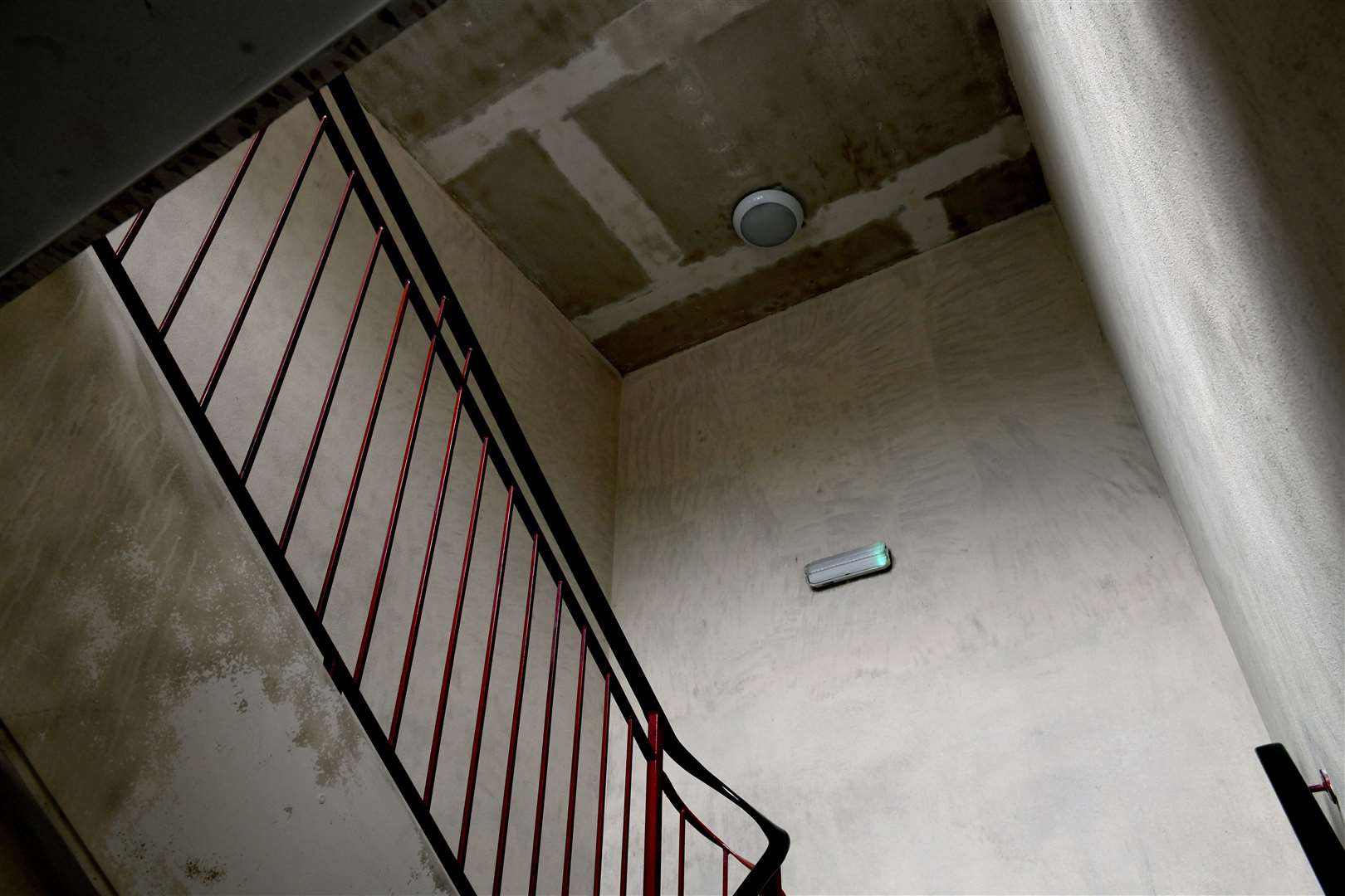 Dark soot still visible in the stairwell. Picture: James Mackenzie.