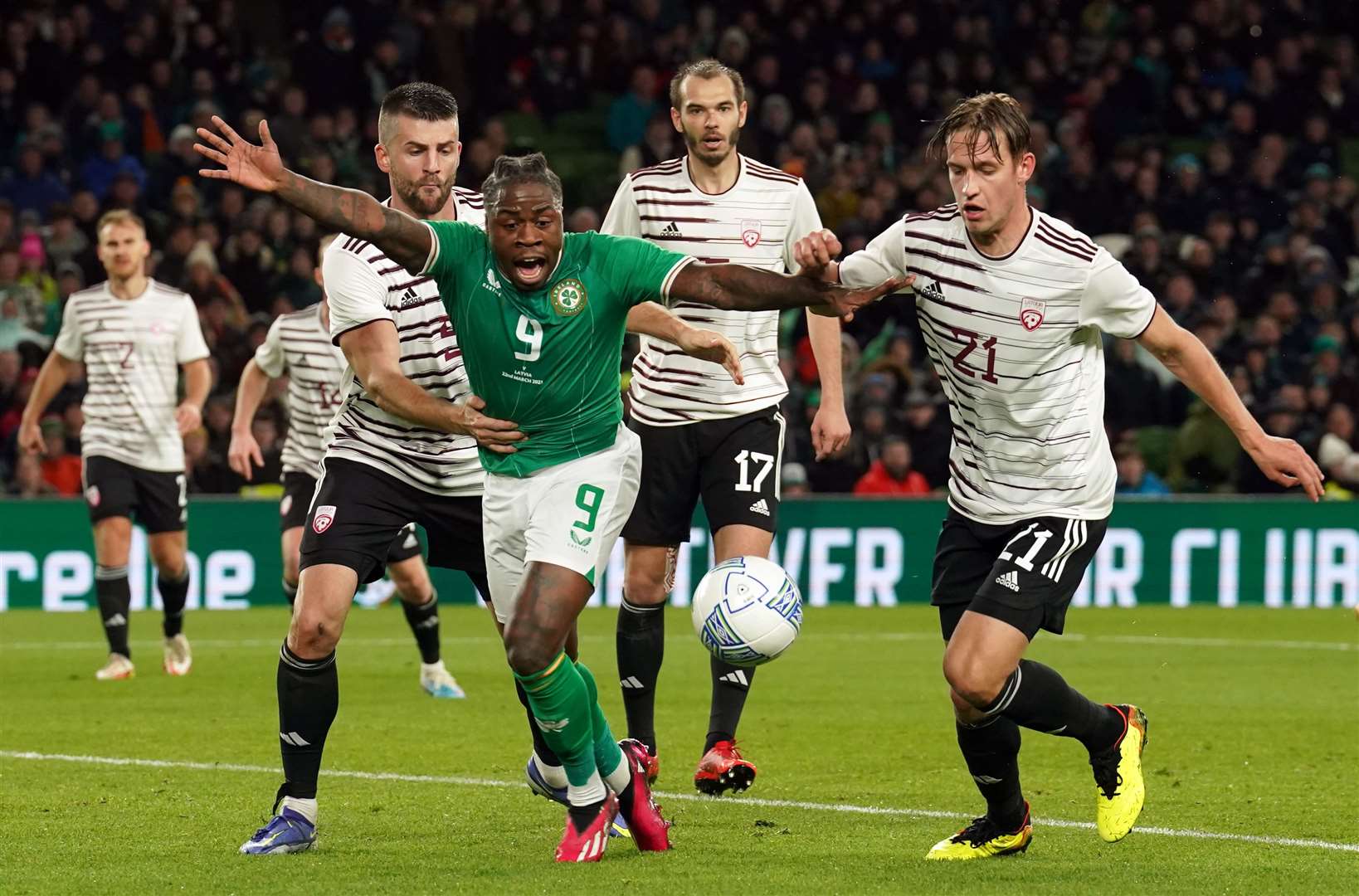 Republic of Ireland’s Michael Obafemi plays in match at the Aviva Stadium, Dublin (Brian Lawless/PA)