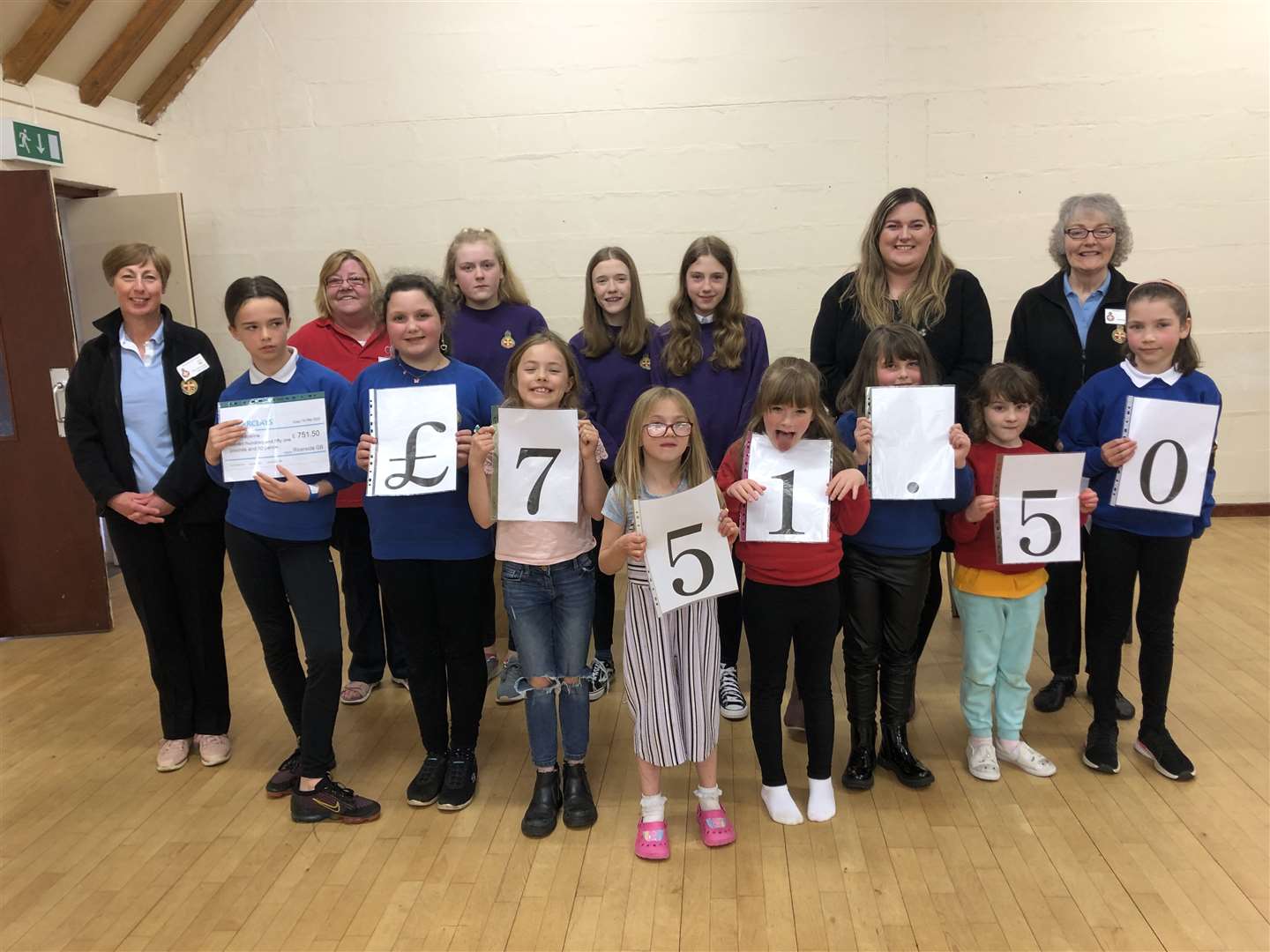 Members of Inverness Riverside Girls’ Brigade present a cheque to Katie Melville of Mikeysline.