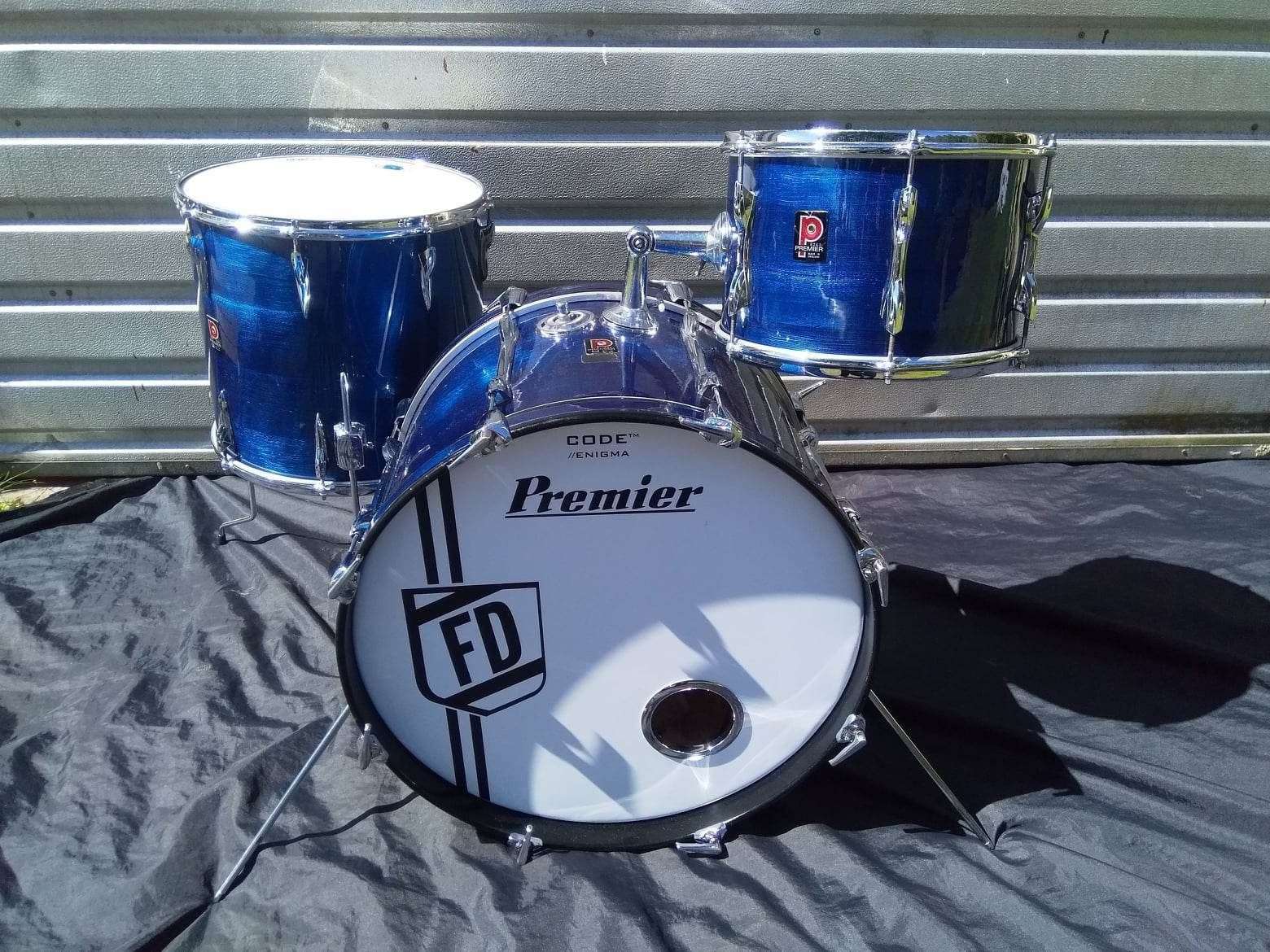 The drums of Frank's that Norman has restored, Frank's initials added to the bass drum!