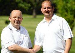 Inverness PGA professional Mel Douglas (left) with Gary Tyronney after the pair won the Virgin Atlantic qualifier at Crieff. Picture by Ian MacNicol (Getty Images).