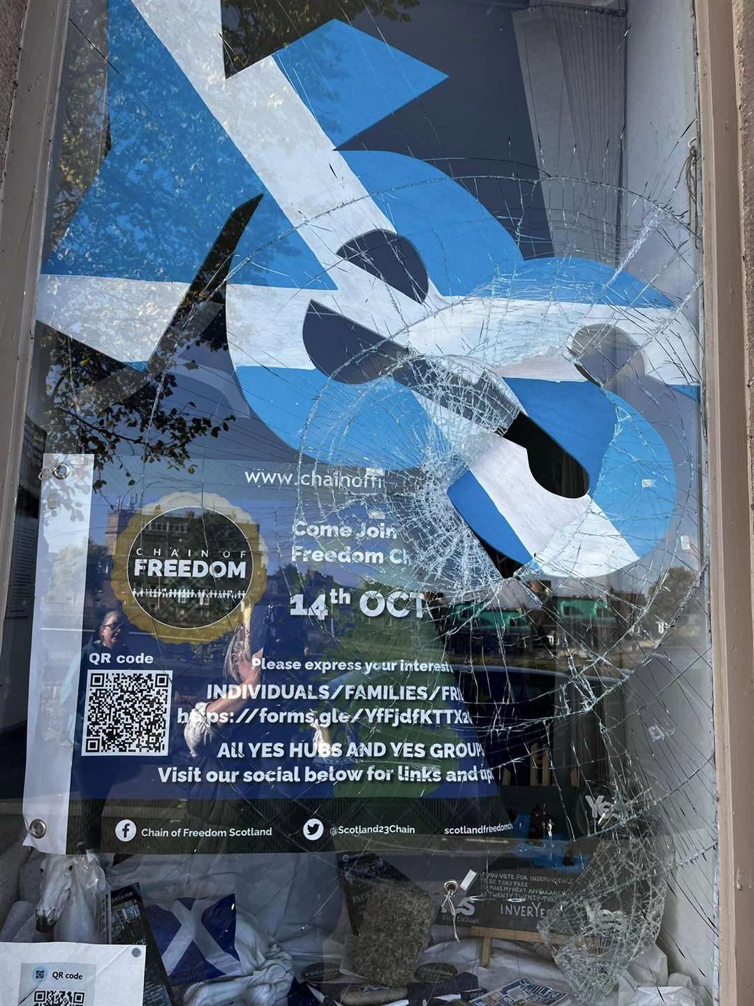 Inverness Yes Hub was vandalised on Saturday night. Pictures: Inveryess Facebook page.