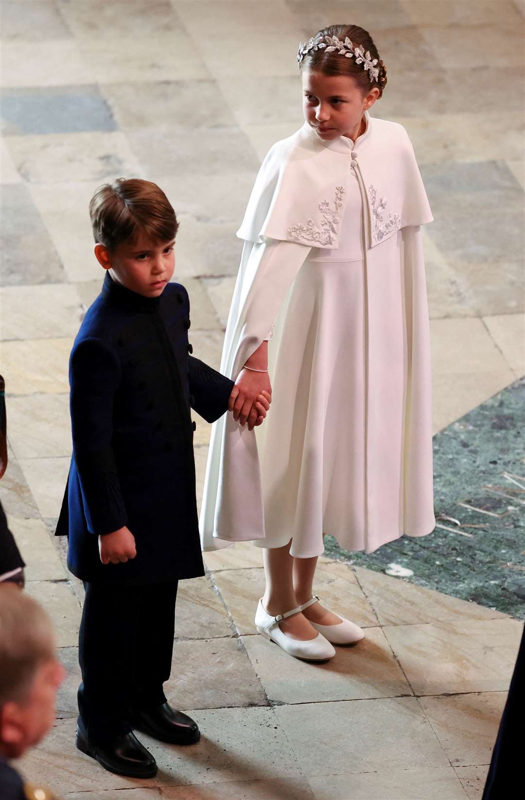Prince George and Princess Charlotte arriving at the abbey (Phil Noble/PA)