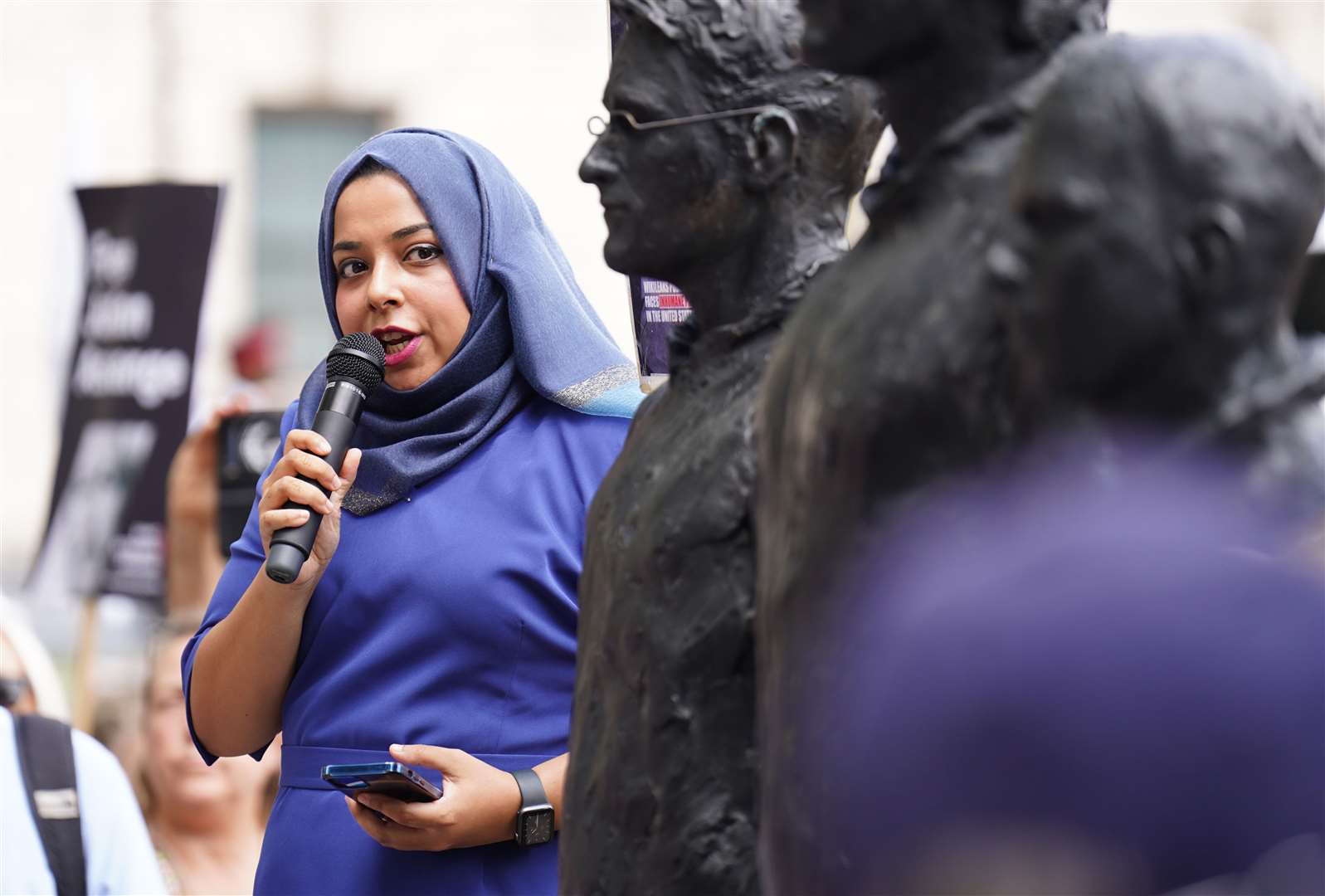 Apsana Begum speaks at the protest (James Manning/PA)