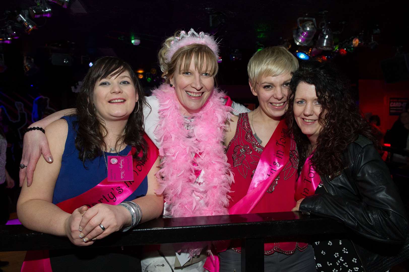 City Seen 09MAR 2013 Patricia Bowie (pink feather boa) in Vinyl on her Hen Night Picture: Callum Mackay