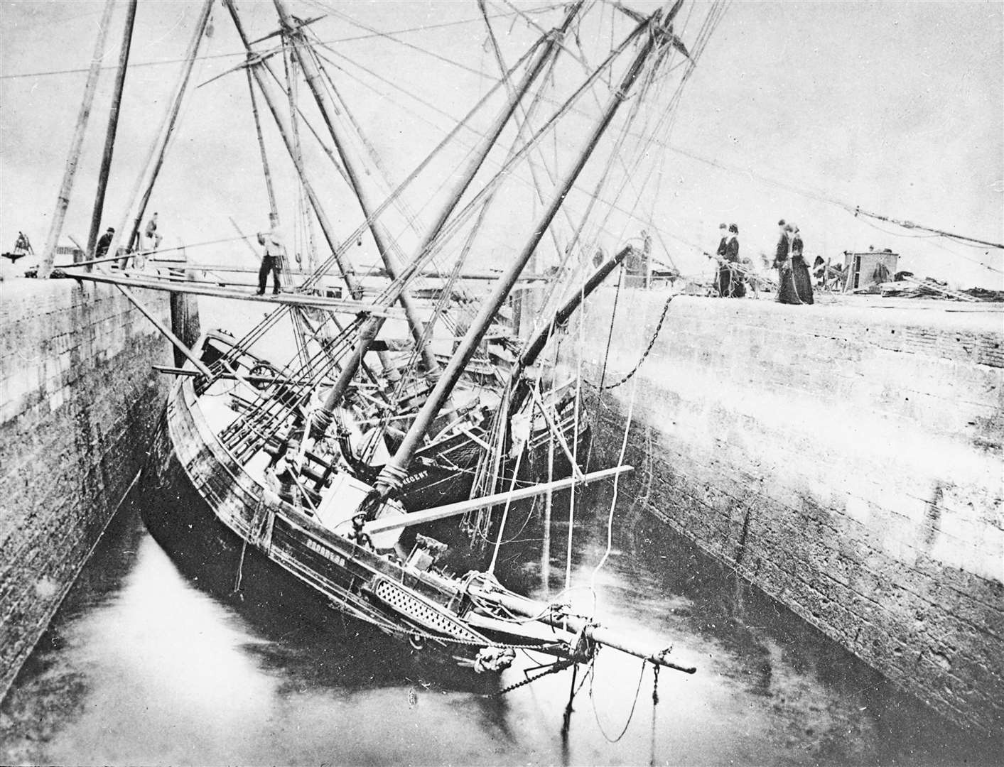 Two schooners blocking the Caledonian Canal at Clachnaharry on April 2, 1881. What's left of the boats can be seen in the mud flats at low tide close to the canal entrance. Picture courtesy of Inverness Museum and Art Gallery and www.ambaile.org.uk