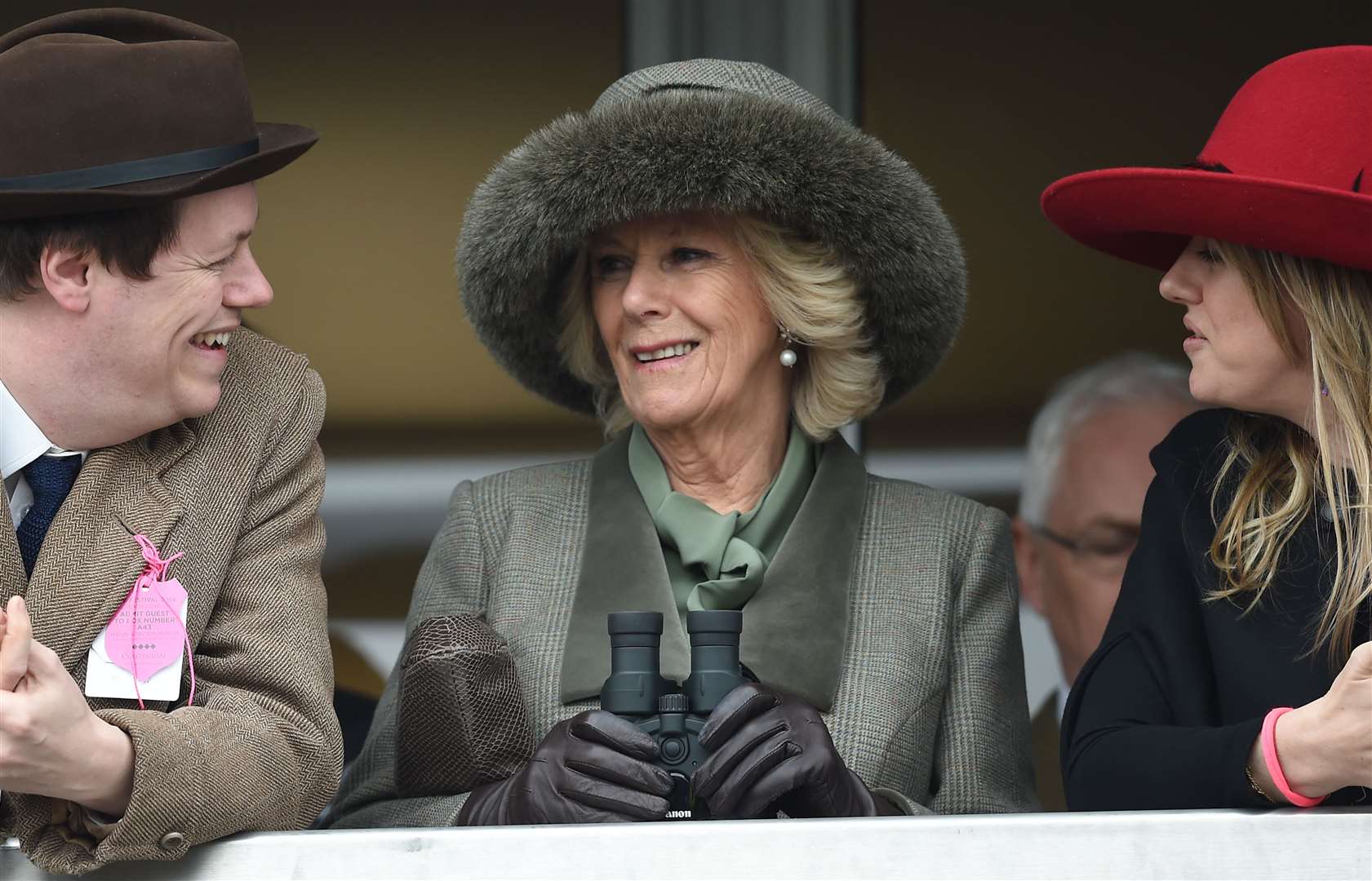 Camilla with son Tom Parker-Bowles and daughter Laura Lopes at the Cheltenham Festival (PA)