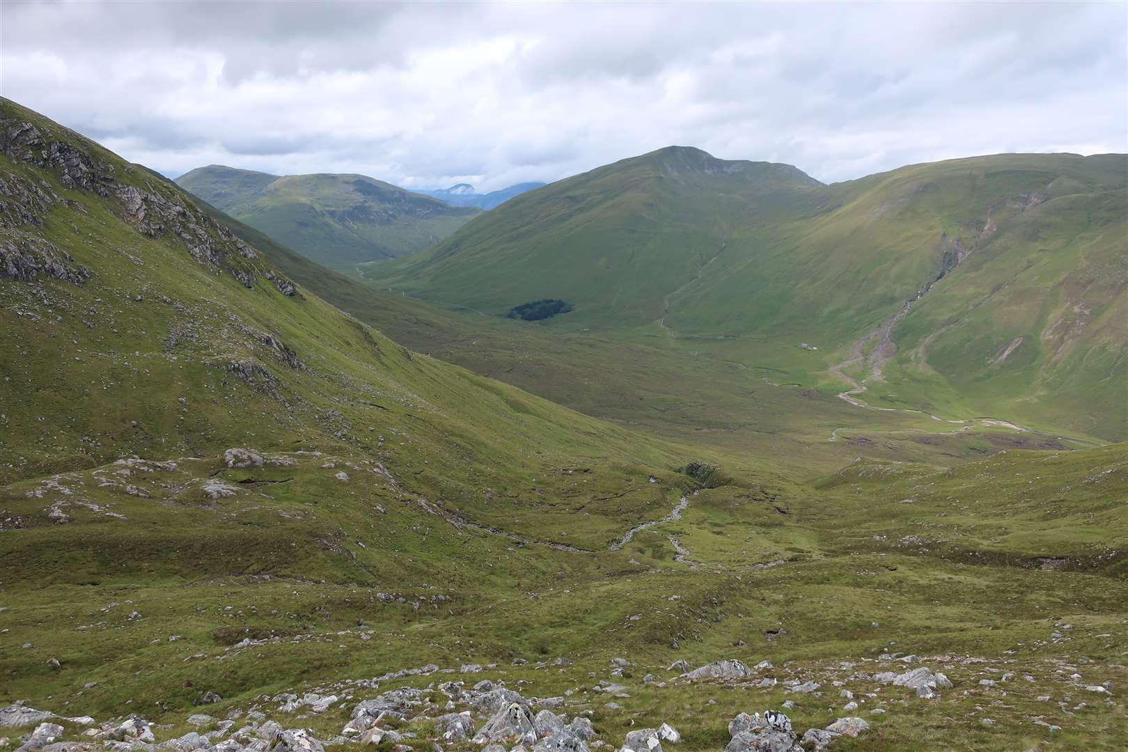 On the descent of Maoile Lunndaidh looking down to Glenuaig Lodge.