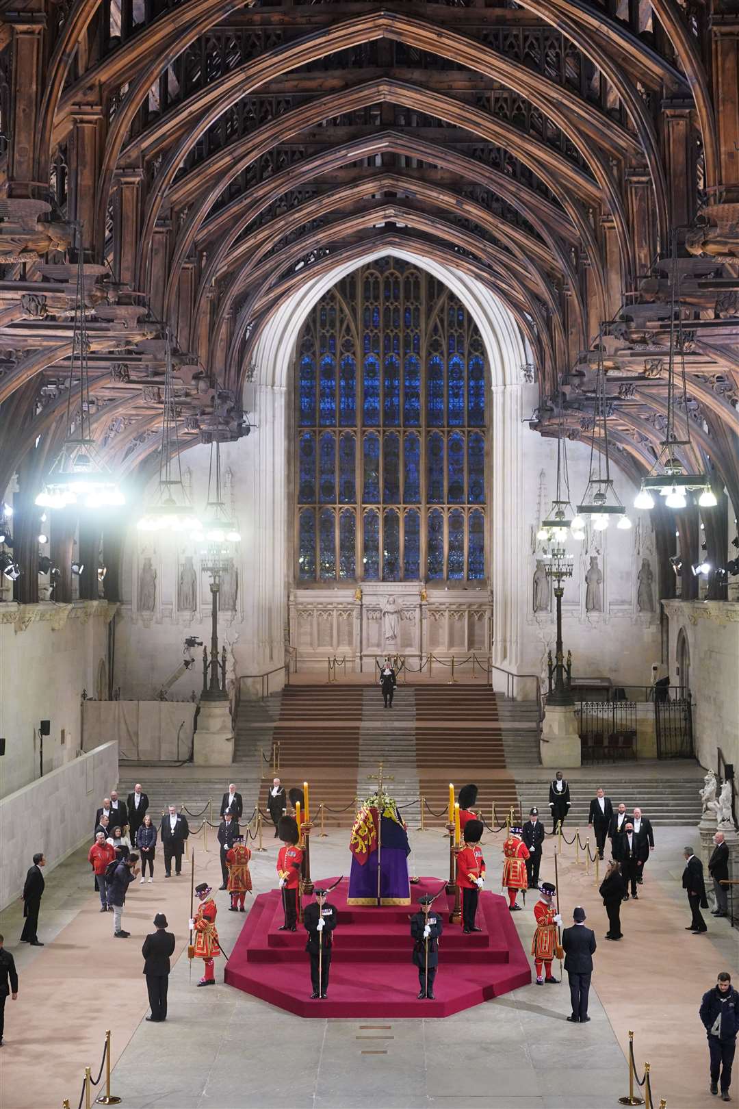 The Queen’s coffin lying in state in Westminster Hall at the Palace of Westminster (Yui Mok/PA)