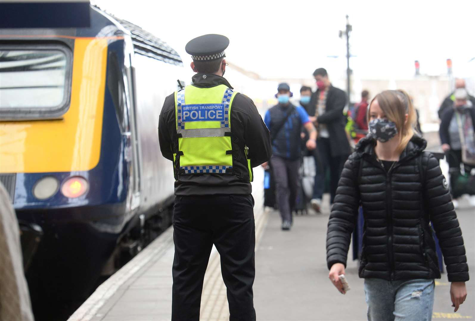 Police officers at Inverness rail station during the County Lines day of action.