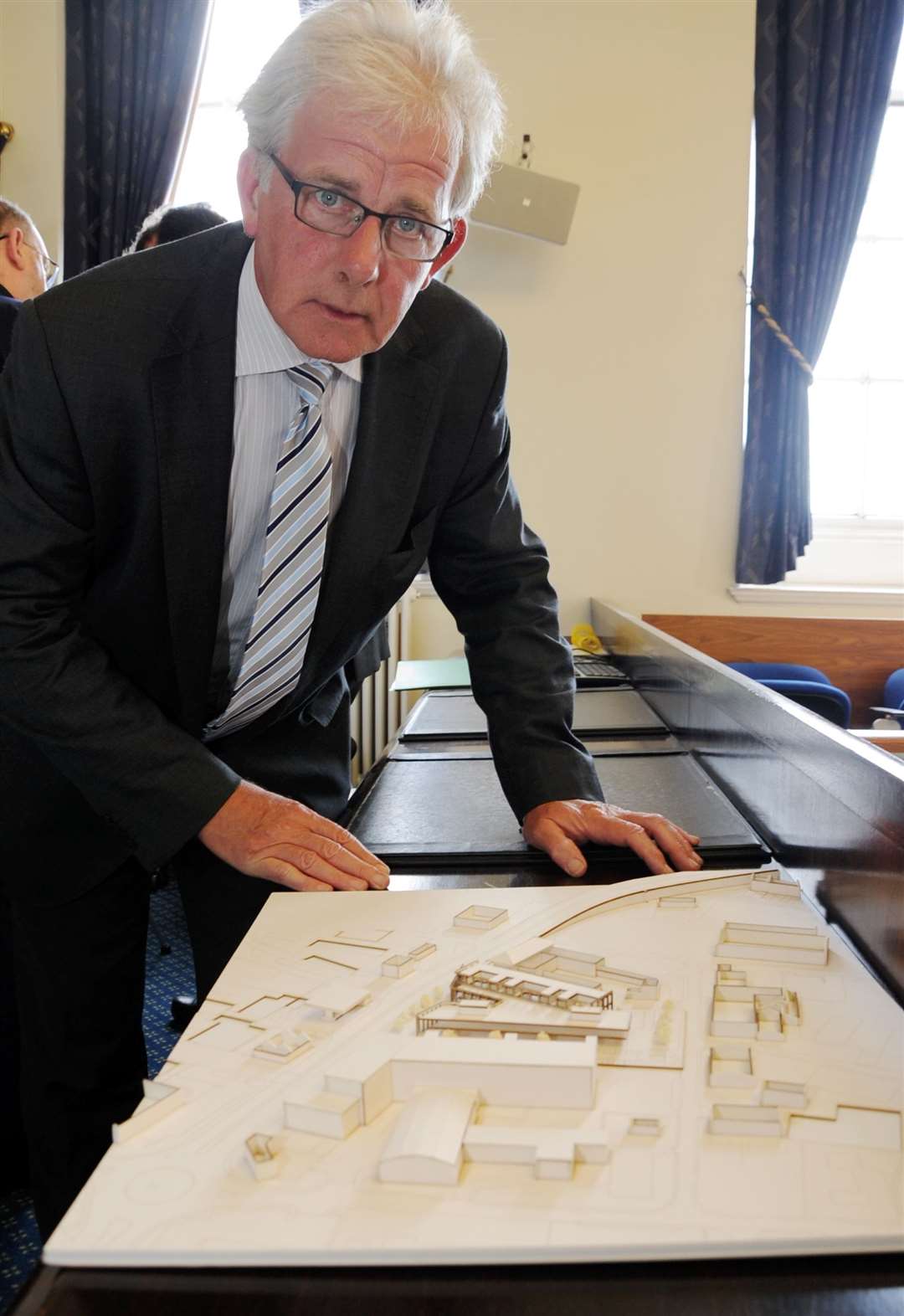 Sherriff Principal Pyle looking at plans for new court buildings.