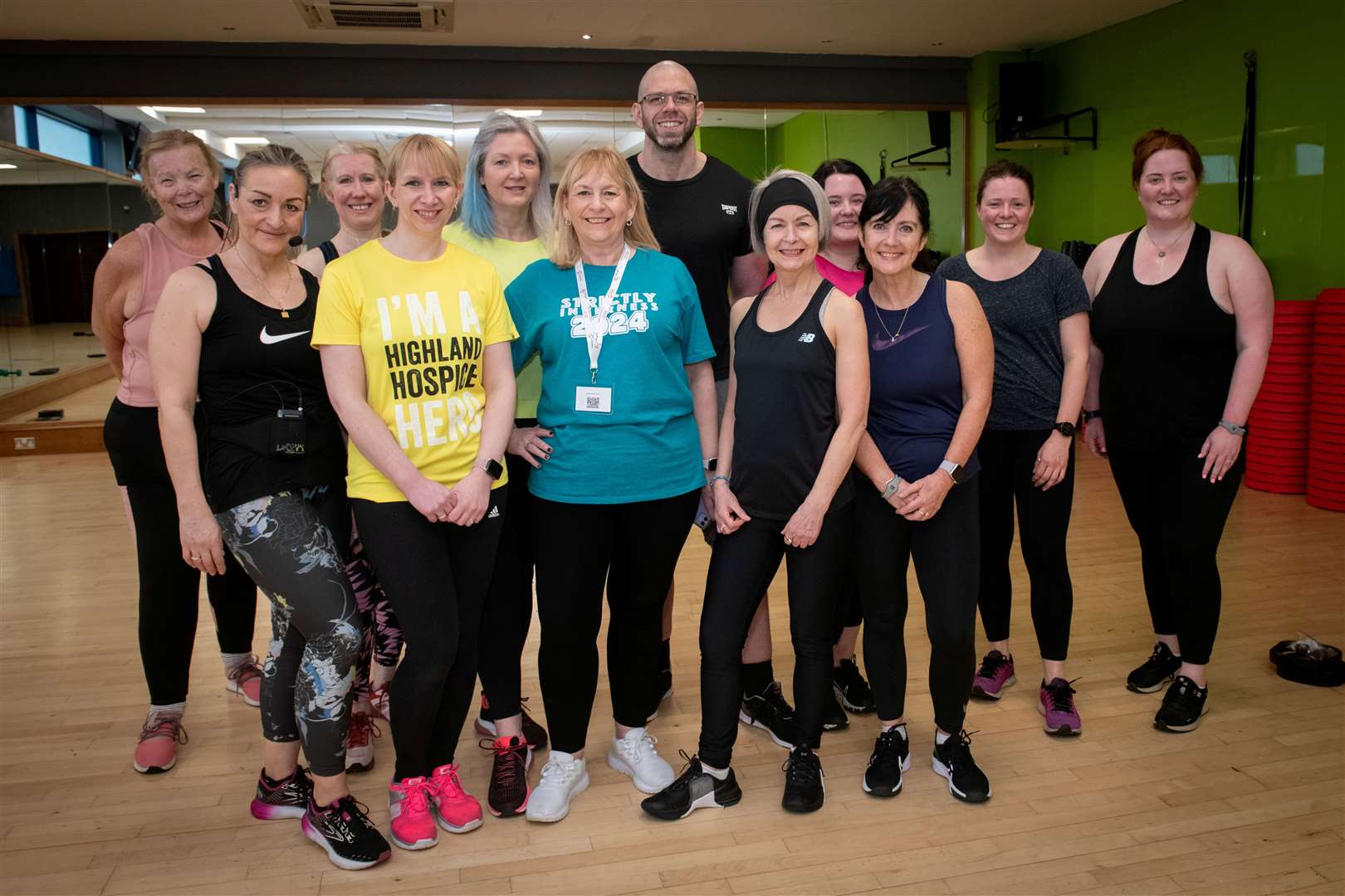 Jackie Sutherland (front, third left) with the core fitness group. Picture: Callum Mackay.