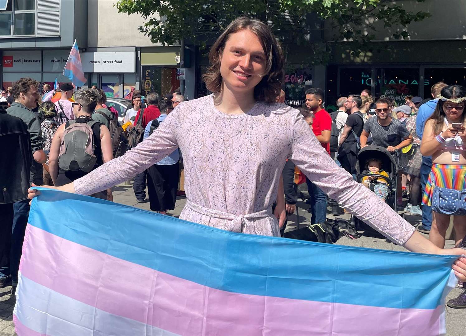 Councillor Raphael Hill takes part in a Trans Pride protest march in Brighton (PA)