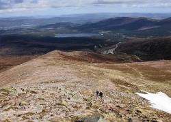 Fiacail Coire Cas on Cairn Gorm, looking towards Loch Morlich and Rothiemurcus.