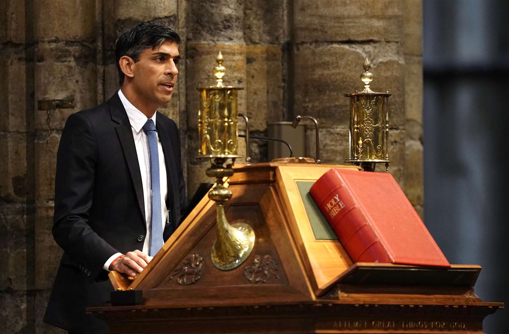 Prime Minister Rishi Sunak speaking at the NHS anniversary ceremony at Westminster Abbey, London (Jordan Pettitt/PA)