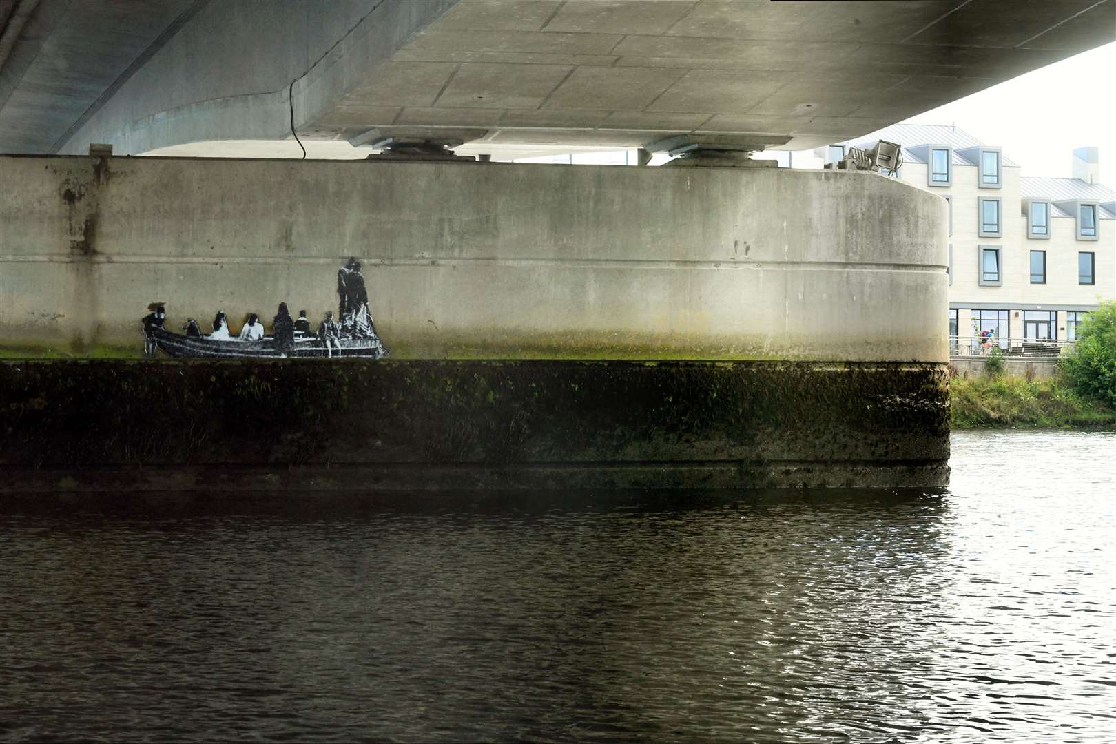 Sticker of people on a boat under Friar's Bridge. Picture: James Mackenzie.