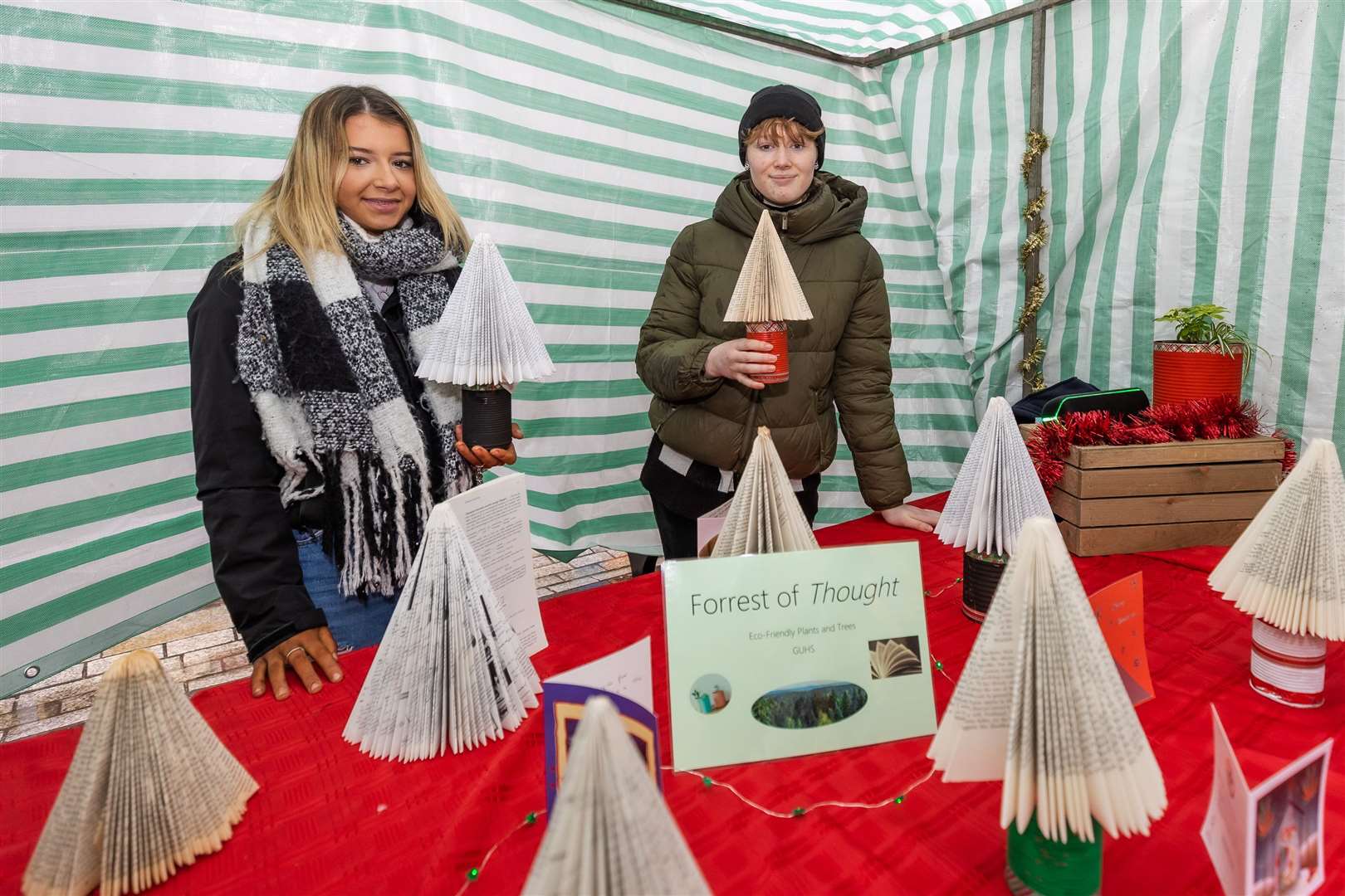 Youth Enterprise Scotland, Inverness Christmas Markets 2021. Glen Urquhart High School pupils; Abi Chisholm and Catherine Hart , Forrest of Thought.
