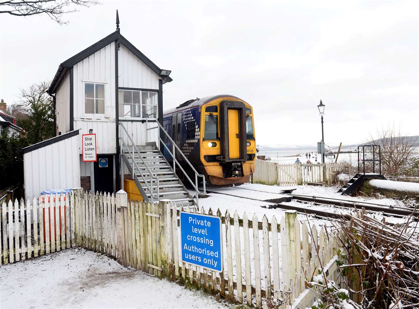 Snow at Clachnaharry level crossing. Picture: Gary Anthony.