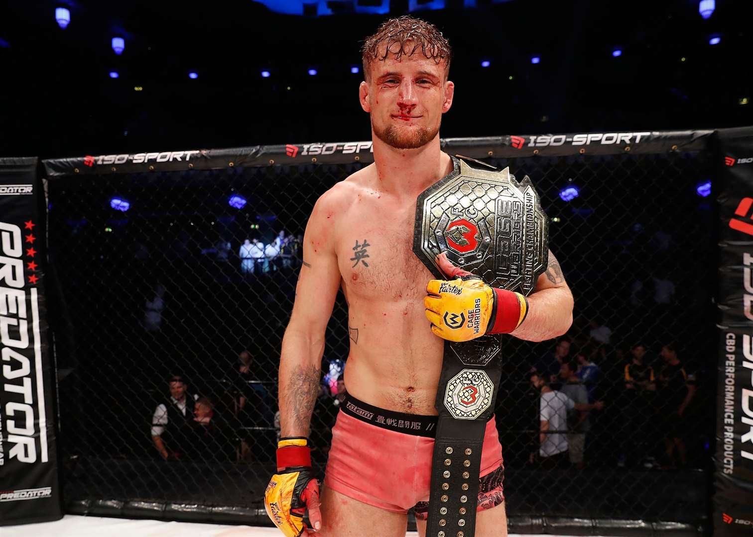Houston after his only Cage Warriors world title defence last year. Picture: Dolly Clew/Cage Warriors