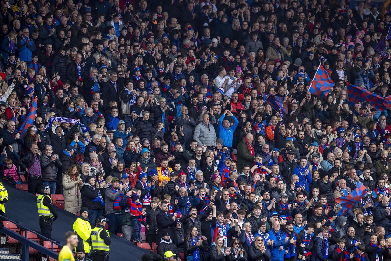 ICT fans celebrate Billy McKay’s opening goal in the semi-final victory over Falkirk.
