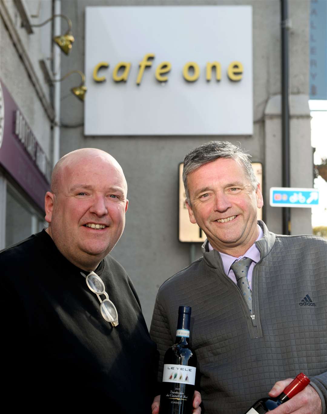 Cafe 1 proprietor Norman MacDonald MBE and Stuart Logan, of Inverarity Morton Wine Wholesaler.