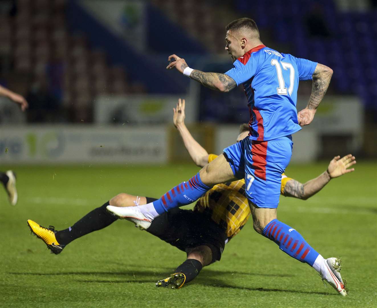 Picture - Ken Macpherson, Inverness. Betfred Cup Group stage. Inverness CT(1) v East Fife(0). 14.11.20. ICT’s Miles Storey sees his shot saved by East Fife ‘keeper Jordan Hart.