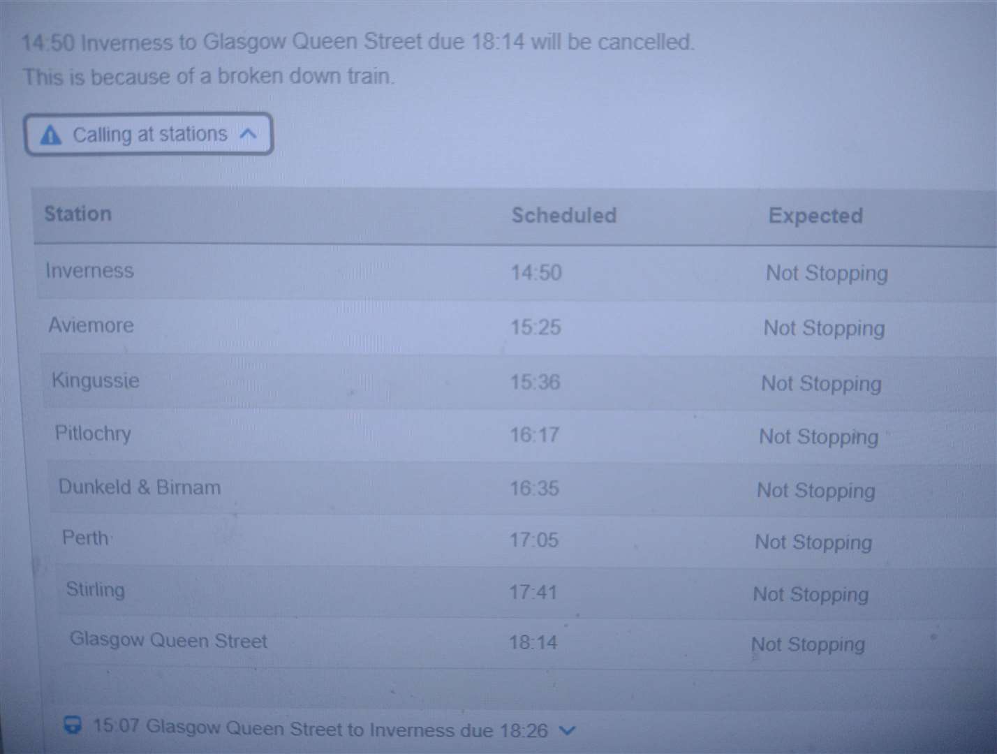 ScotRail's online notice this afternoon
