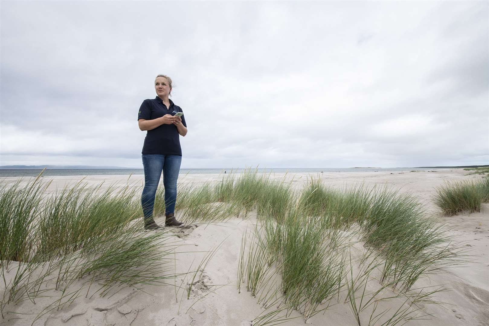 Ellie MacLennan from the Scottish Marine Animal Stranding Scheme tries out the new Beach Track app at Nairn...Picture: John Paul