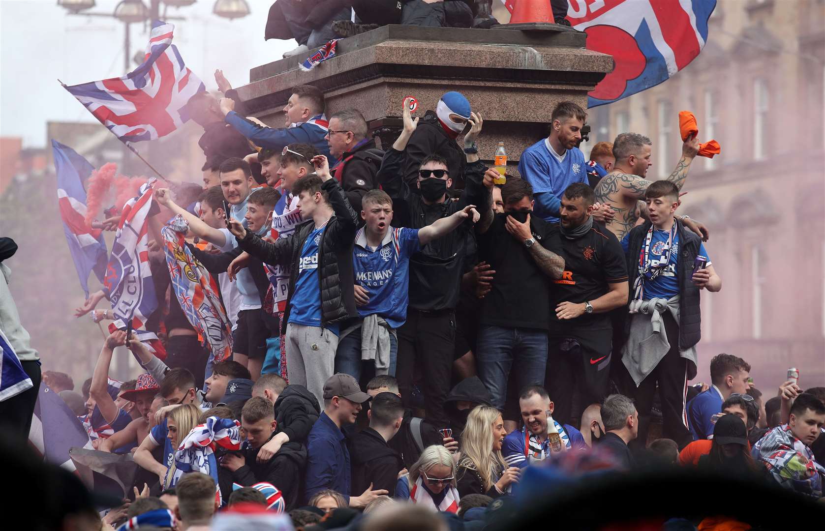 Rangers fans celebrate winning the Scottish Premiership in George Square, Glasgow (Andrew Milligan/PA)