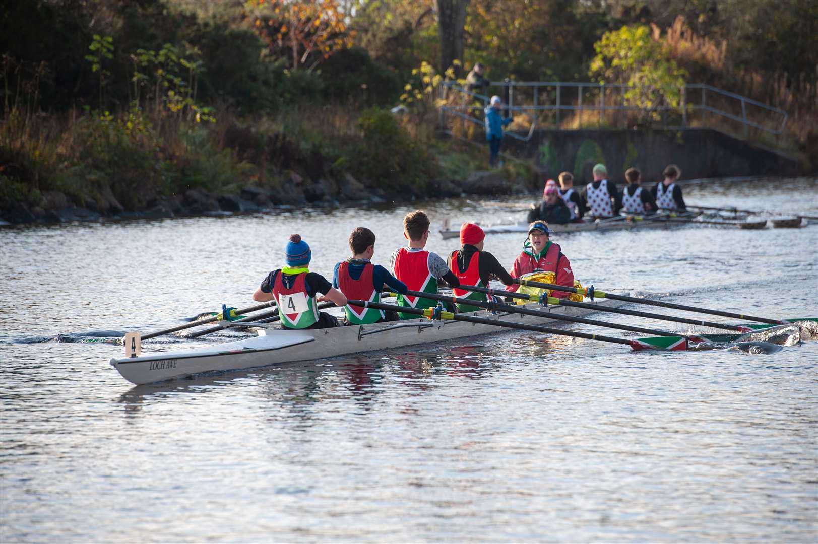 Inverness Rowing Club Fours/Quads and Small Boats, Caledonian Canal, Inverness...Inverness Rowing Club - Euan Loynd, James Luke, Harry Ratcliffe, Hamish Grant and Cox Melissa Murray...Picture: Callum Mackay. Image No..