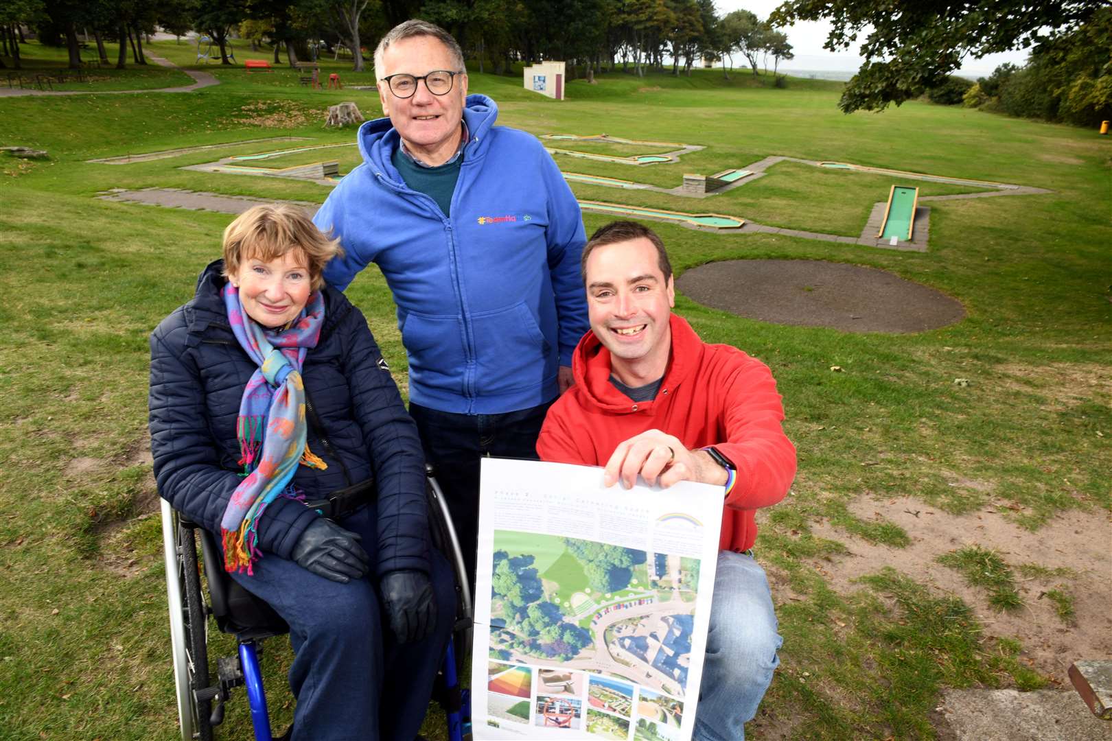 Sam Hey with Liz and Danny Bow of Team Hamish with their plans for revitalising an area of Nairn Links which they hope to push ahead with this year. Picture: James Mackenzie