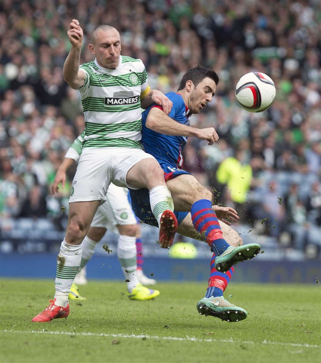 Ross Draper challenges Celtic's Scott Brown during the 2015 semi-final.Picture - Ken Macpherson.
