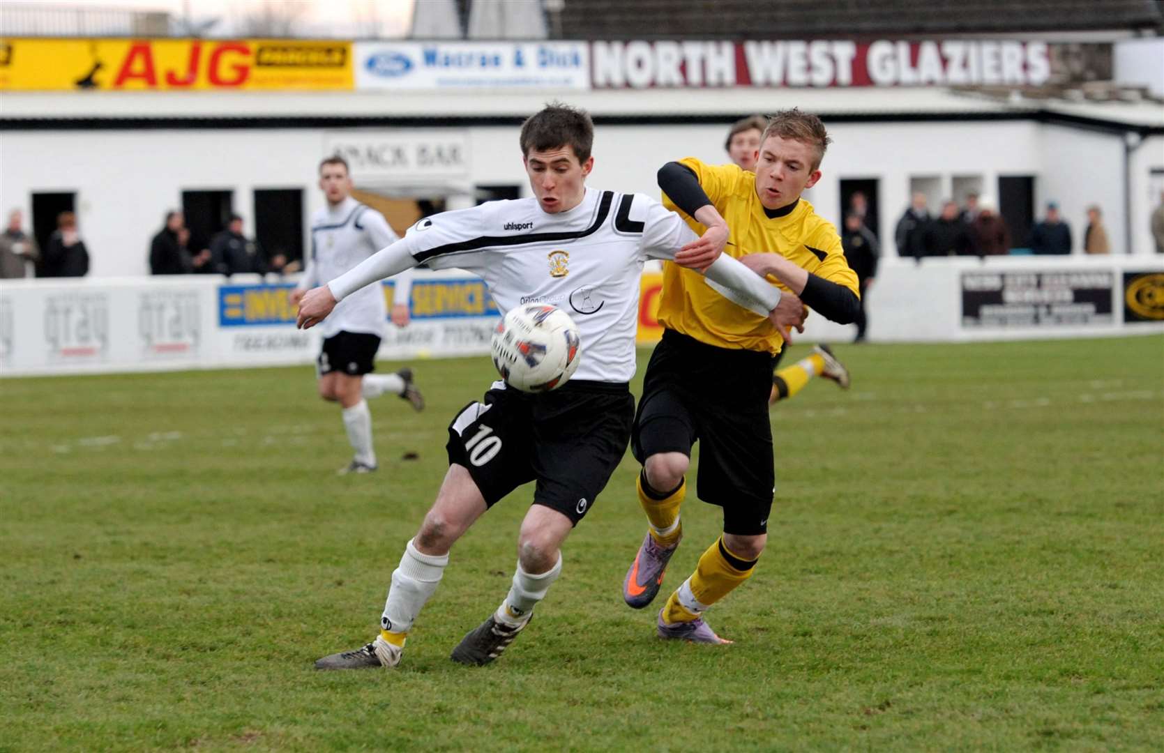 Blair Lawrie, here in 2011 derby action against Nairn, has given incredible service to Clach – and is still going strong.