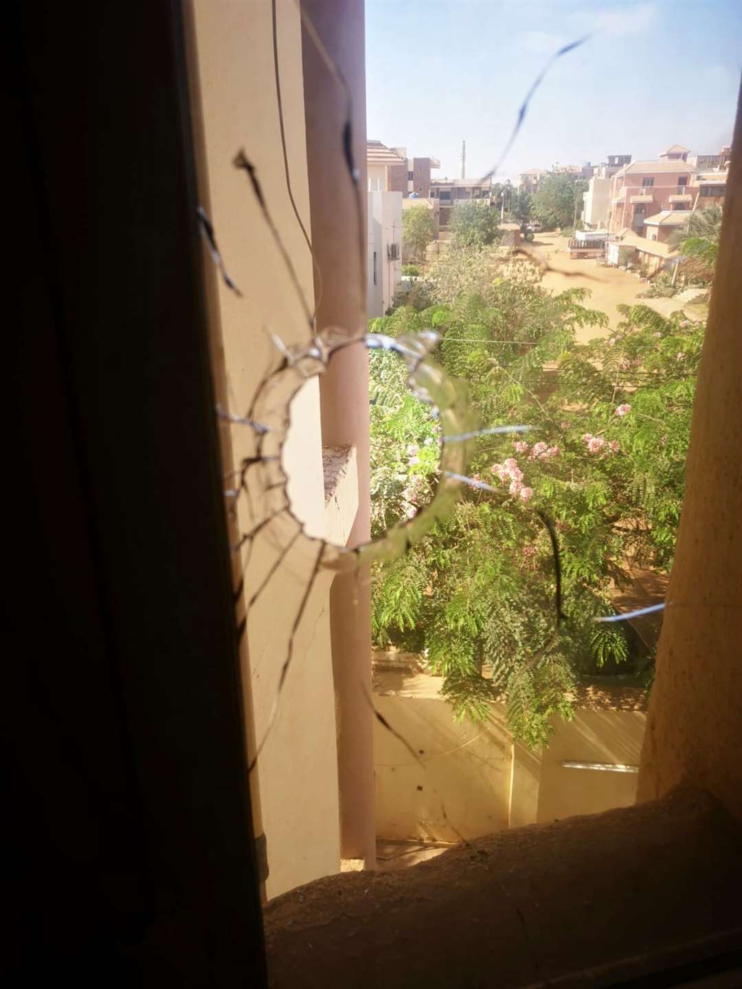 Damage to a window at Munzir Salman’s home (Munzir Salman/PA)