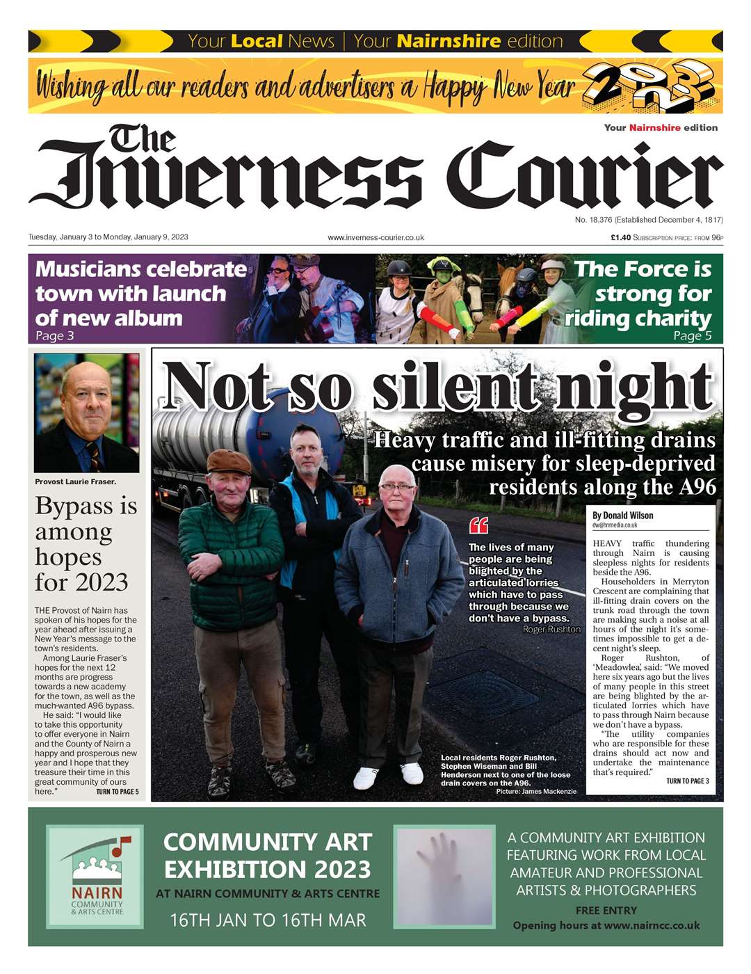 The Inverness Courier (Nairnshire edition), January 3, front page.